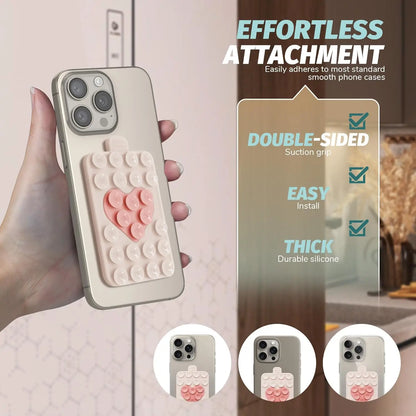 Heart Shape Double Sided Phone Suction Holder, Multi-Purpose Silicone Suction Cup Phone Mount Phone Case Sticky Phone Grip