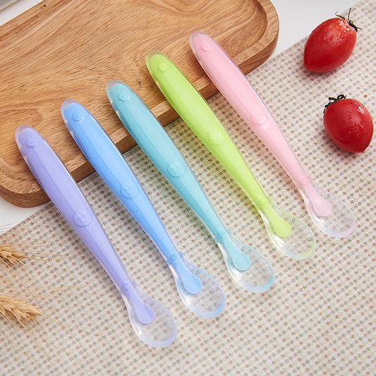 Baby Soft Silicone Spoon Candy Colored Child Food Feeding Spoon for Kids Travel Picnic Kitchen Tools