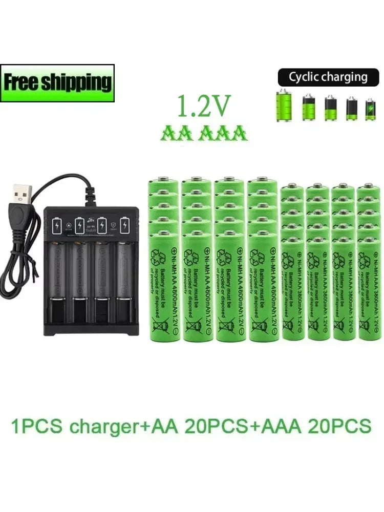 Original Rechargeable Battery1.2V AA4800mAh+AAA3800mAh+Charger for Computer Clock Radio Video Game Digital Camera AA AAAbattery