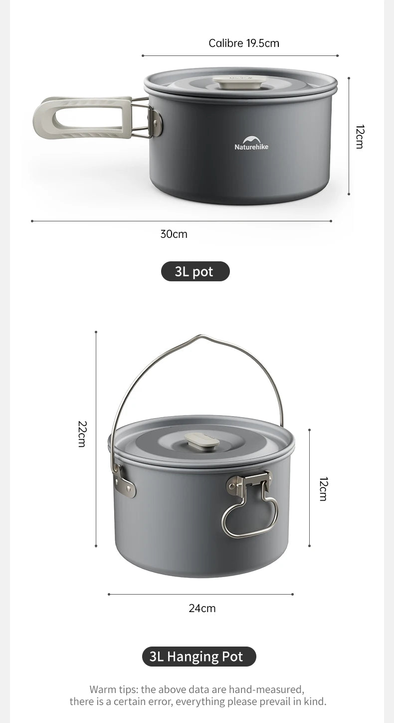 Naturehike Camping Pot Set Aluminum Alloy Cookware Pot Set Portable Outdoor Picnic Tableware Camping Cookware Kit CNK2450CF010