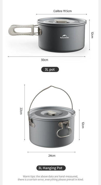 Naturehike Camping Pot Set Aluminum Alloy Cookware Pot Set Portable Outdoor Picnic Tableware Camping Cookware Kit CNK2450CF010