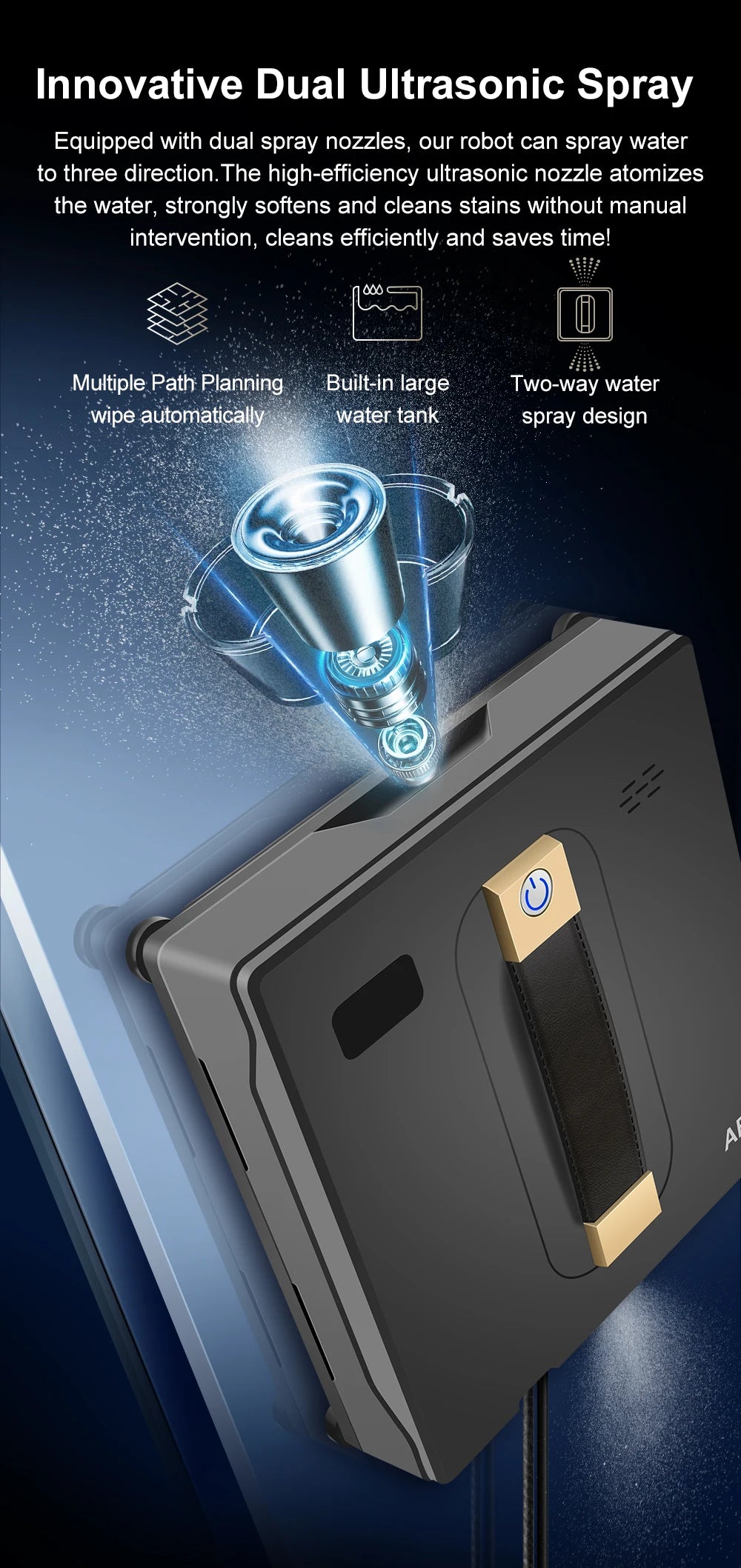 Robot Window cleaner ABIR WD8,Dual Water Spray,Smart Memory,High Vacuum Suction, Laser Sensor, Home Wall Glass Cleaning Robot