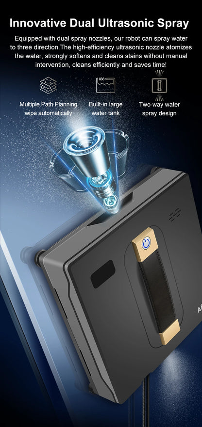 Robot Window cleaner ABIR WD8,Dual Water Spray,Smart Memory,High Vacuum Suction, Laser Sensor, Home Wall Glass Cleaning Robot