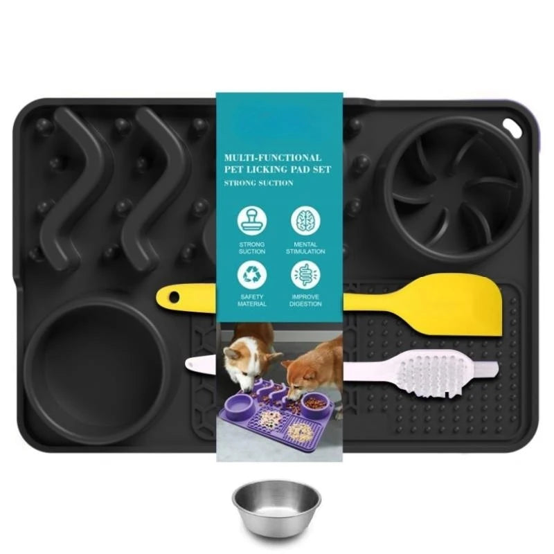 Slow Feeder Mat for Pets - Non-Toxic Silicone (Turquoise) Upgraded Anxiety and Boredom Relief Tool with Aluminum Bowl,17x11x2 in