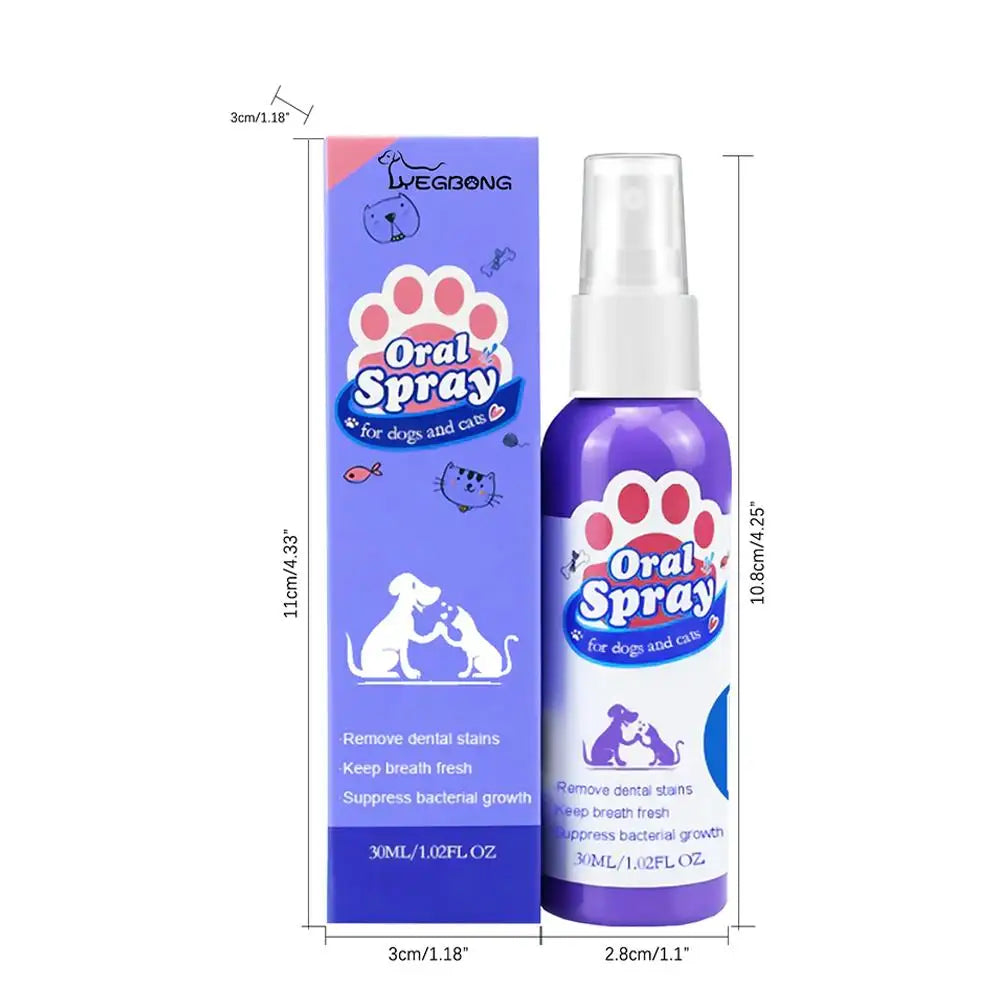 30ml Pet Oral Spray Dogs Teeth Cleaning Spray Dog Breath Remover Pet Supply Pet Care Plaque Deodorant Freshener Pet H5M7