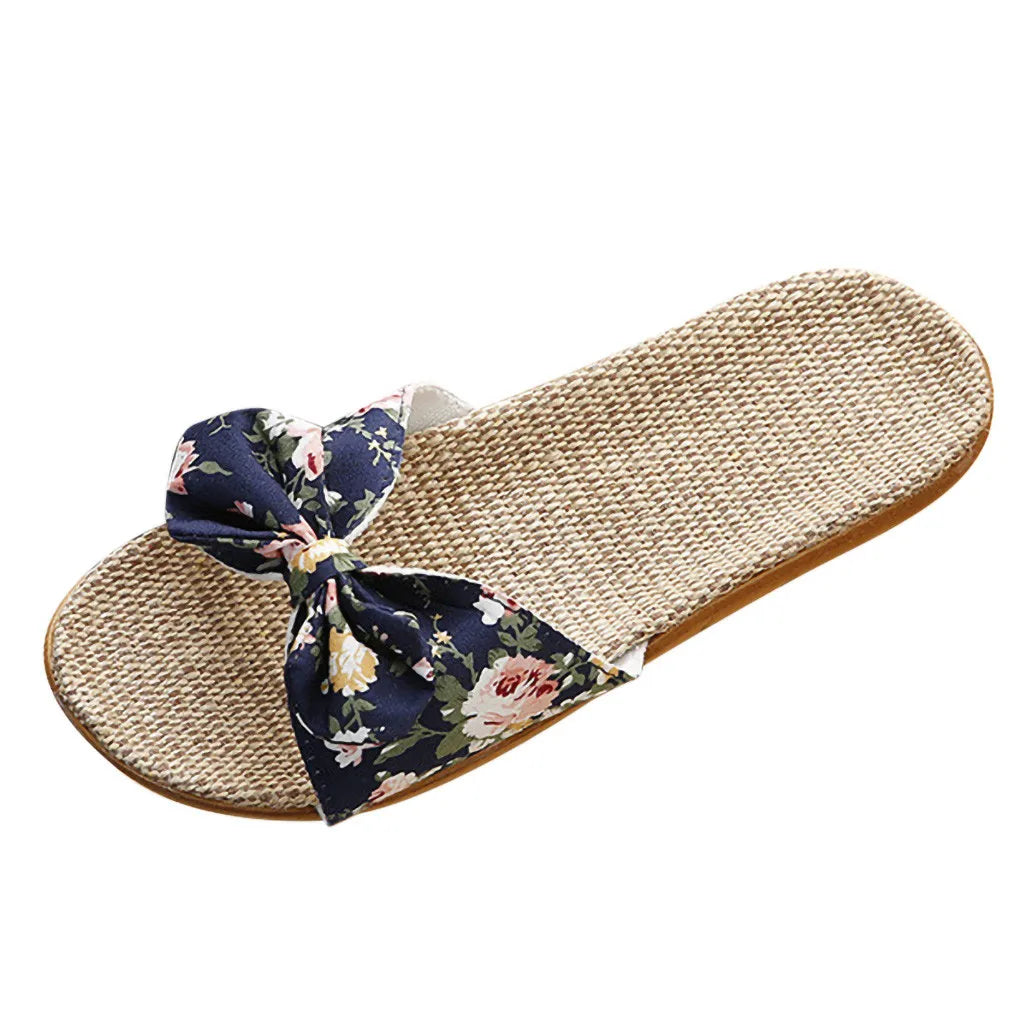 Sandalias Mujer 2024 Hot Women Female  Bowknot Flax Linen Flip Flops Beach Shoes Sandals Slipper SandáLias Femininas 여름샌들