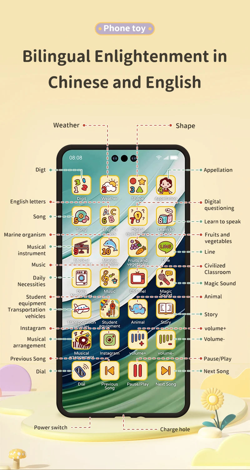 Baby Phone Toy Simulation Music Sound Telephone Toy Toddler Puzzle Early Education Toy Phone Mobile Phone Model Toy Gifts