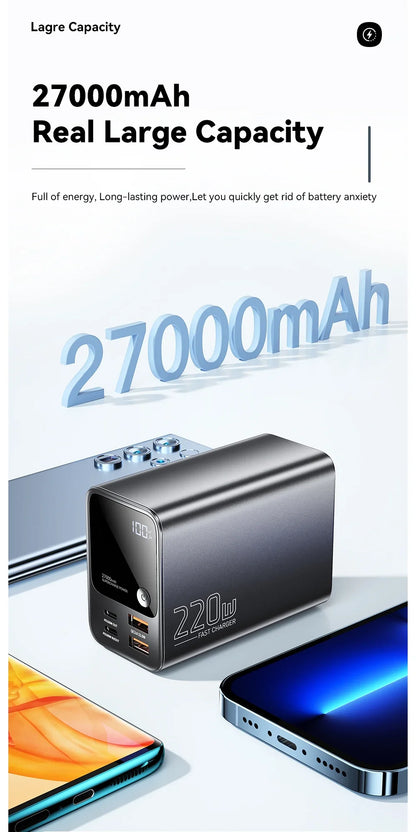27000mAh Power Bank 100W PD QC3.0 Fast Charging External Spare Battery For iPhone 15 14 13 12 Xiaomi Macbook Air Laptop