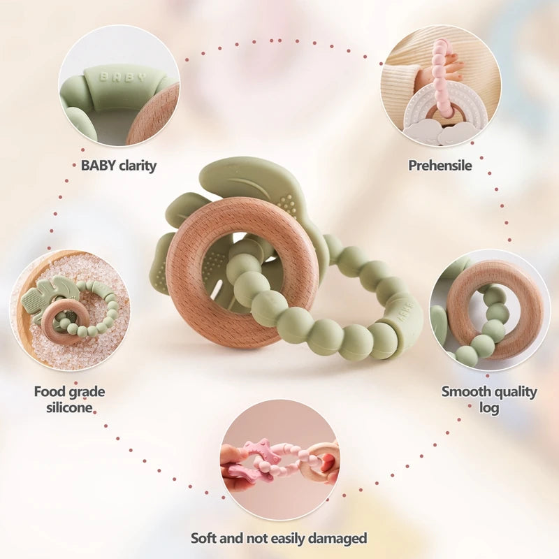 Baby Silicone Teethers Rattle Toys Newborn Chew Food Grade Teethers Training Bed Toy Baby Silicone Soothing Toy Accessories Gift