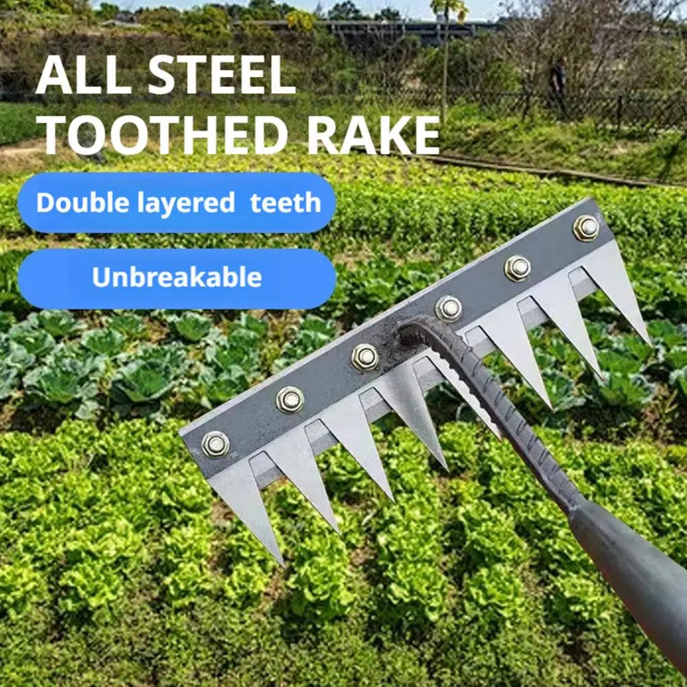5/6/7/8 Teeth Agricultural Rake Soil Loosening Weeding Tool Manganese Steel Garden Weeding Rake Multi-use Agricultural Straw Hoe