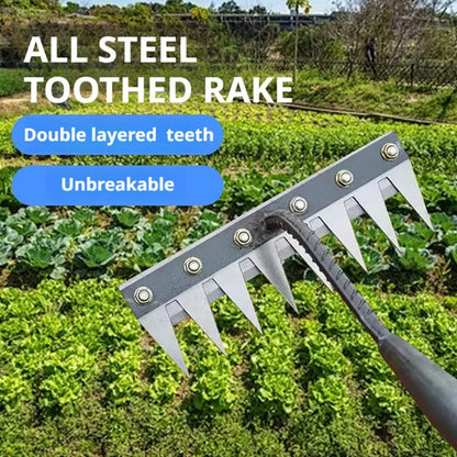 5/6/7/8 Teeth Agricultural Rake Soil Loosening Weeding Tool Manganese Steel Garden Weeding Rake Multi-use Agricultural Straw Hoe