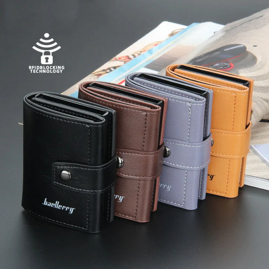 2023 Rfid Blocking Protection Men Card Wallets Hasp Small Card Wallets PU Leather Slim Mini Wallet Qaulity Male Purses