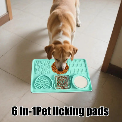 6 In1 Pet Licking Pads Silicone Dog Food Mat Non-slip Slow Feeder Bowl Interactive Puzzle Toy For Boredom Relief Enhance Sensory