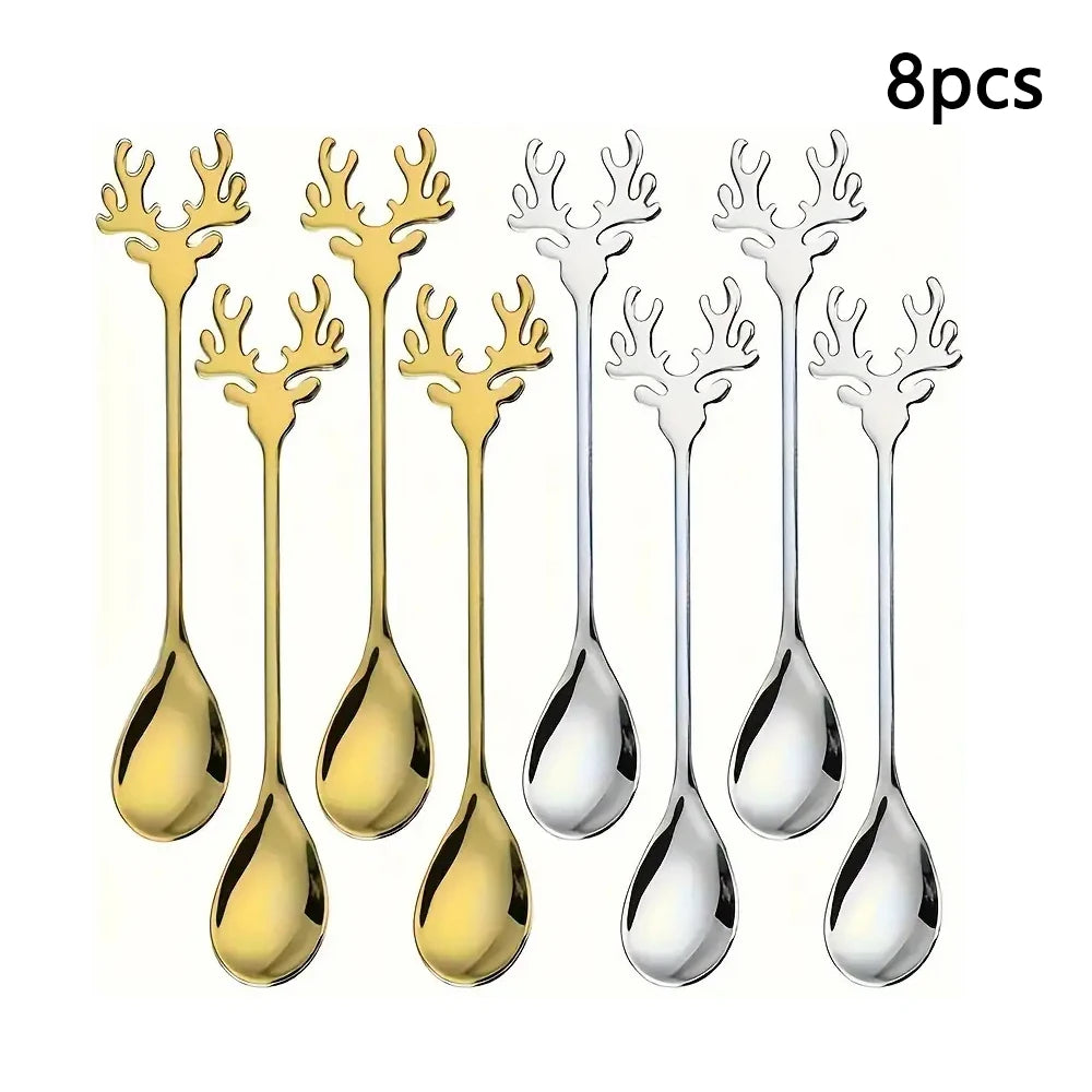 4/8pcsStainless steel elk spoon Home dessert spoon coffee spoon tea spoon Christmas elk design exquisite tableware