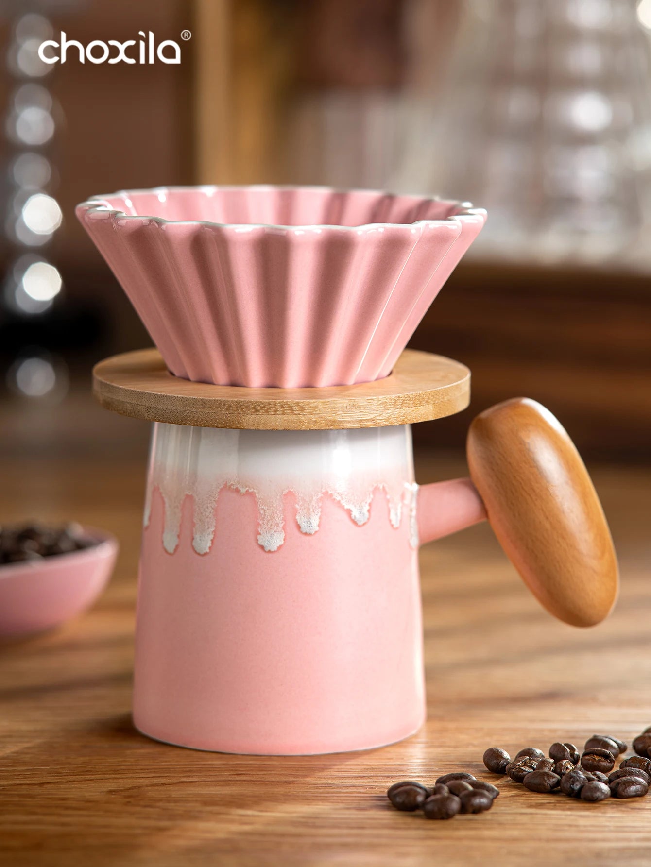 3pcs/set Pink Pour Over Coffee Set, Hand Brew Coffee Maker, Ceramic Coffee Pot Coffee Filter Dripper Coffee Accessories