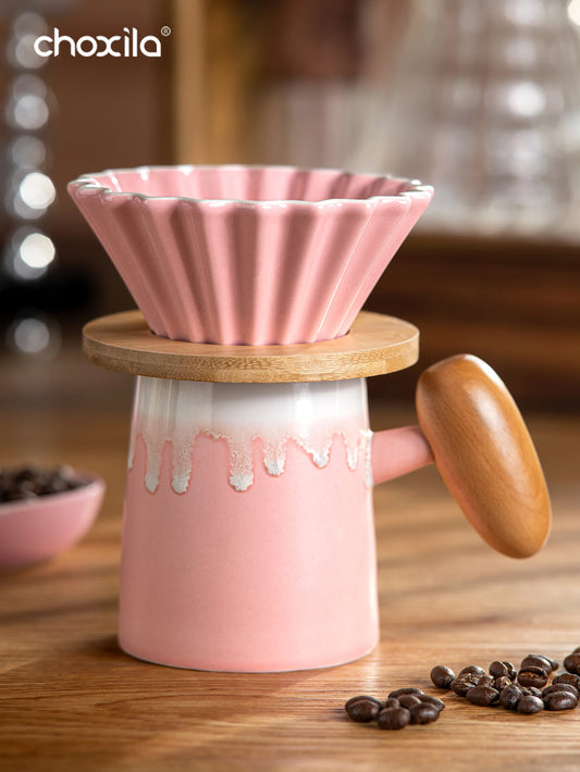 3pcs/set Pink Pour Over Coffee Set, Hand Brew Coffee Maker, Ceramic Coffee Pot Coffee Filter Dripper Coffee Accessories