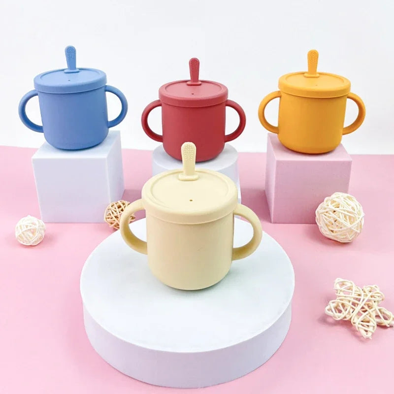 Food Grade Silicone Child Dish Set Baby Feeding Bowl Suction Plate Straw Cup Wooden Spoon Fork for Kids Tableware Toddler Dishes