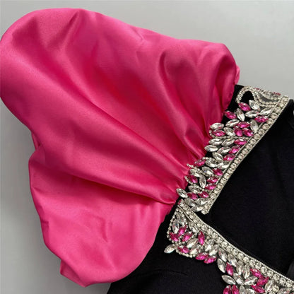 Women Elegant Puff Sleeve Bandage Dress Sexy Beading Bodycon Clothes Celebrity Party Evening Maxi Dresses