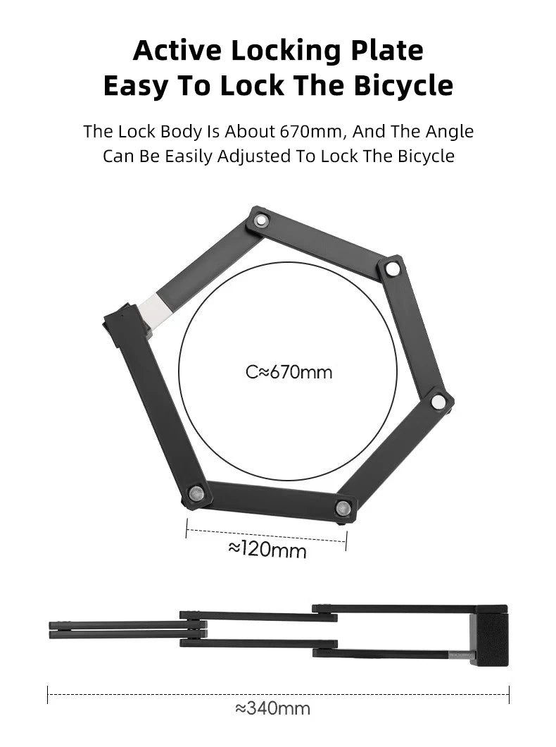ROCKBROS Bike Lock Electric Bicycle Motorcycle MTB Road Bike Portable Anti-Theft Folding Password Lock Cycling Accessories