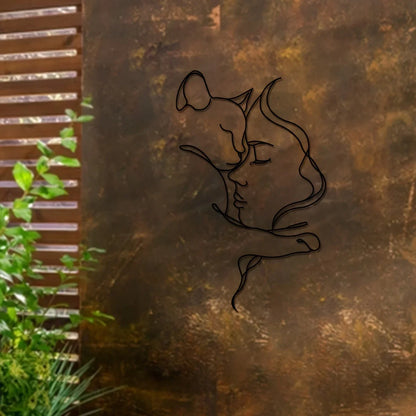 Elegant Cat and Woman Metal Wall Art - Minimalist Black Silhouette, Ideal for Cat Lovers & Sophisticated Home Décor