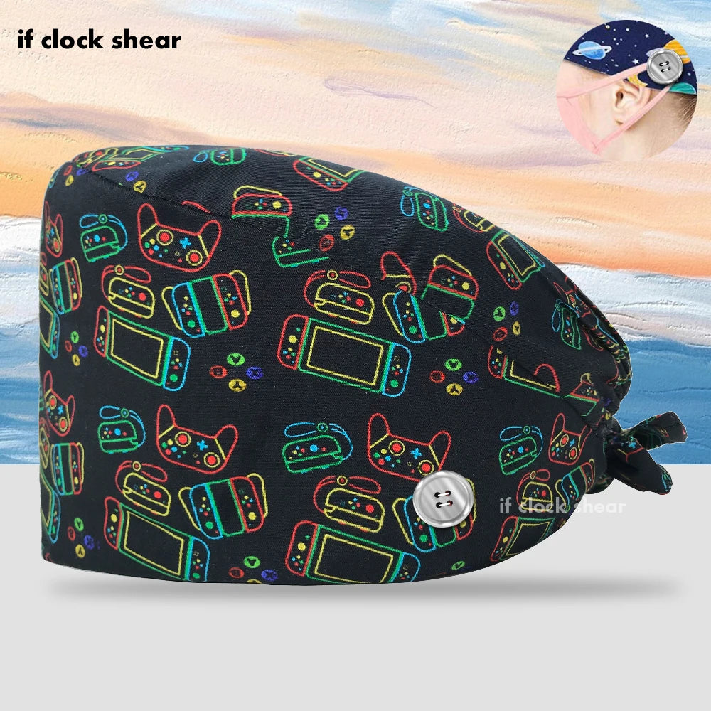 Printing Clinic Pharmacy Work Hat Dentistry Operating Room Doctor Scrubs Hats Adjustable Medical Nurse Accessories Surgical Caps