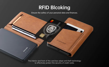 【PD 20W】Portable Power Bank with Wallet Case, 5000mAh Built-in Cable Fast Charging for Phone, USB-C, Slim portable charger