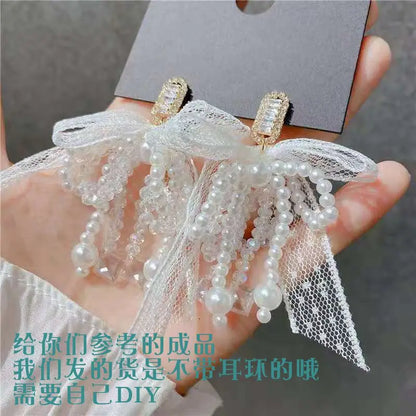 2PCS Bow tie lace hand beaded cloth ear stud accessories DIY hair accessories clothing accessories bags bow accessories