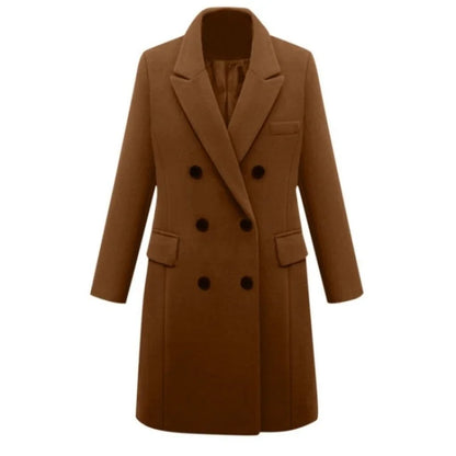 Officewear Casual Women Jackets Fashion Ladies Wool Loose Outwear Elegant Lapel Solid Double-breasted Coats For Autumn Winter