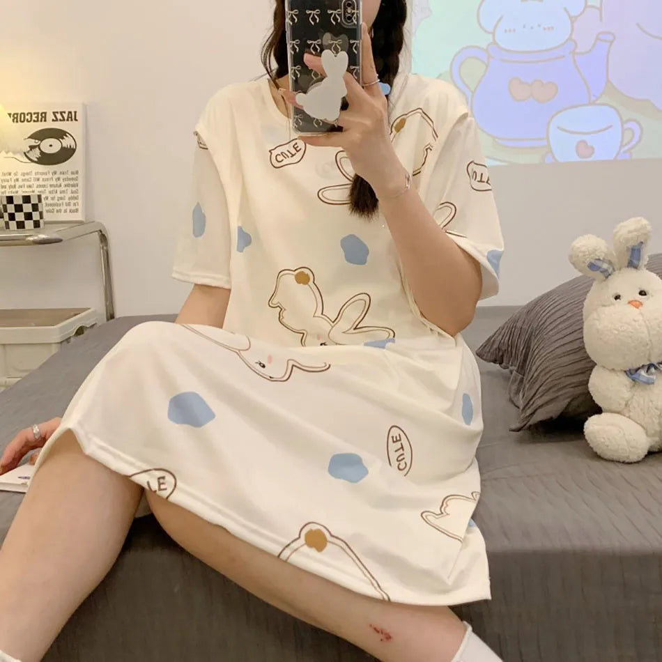 Maternity Clothings Nursing Dresses Breastfeeding Sleepwear Pattern Printing Cheerful and Lively Girl Feeling for Pregnant Women
