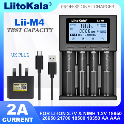 LiitoKala Lii-M4 Lii-CH4 18650 Charger LCD Display Universal Smart Charger Test Capacity 26650 18650 21700 AA AAA Battery 4slot