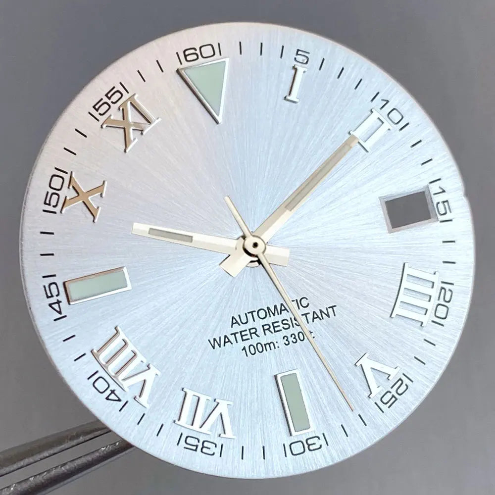 Grey Silver Sunburst 29mm Watch Dial fit NH35 NH35A NH36A Silver/Gold/Rose Gold/Green Roman Numerals Index Hand Set Watch Parts