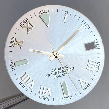 Grey Silver Sunburst 29mm Watch Dial fit NH35 NH35A NH36A Silver/Gold/Rose Gold/Green Roman Numerals Index Hand Set Watch Parts