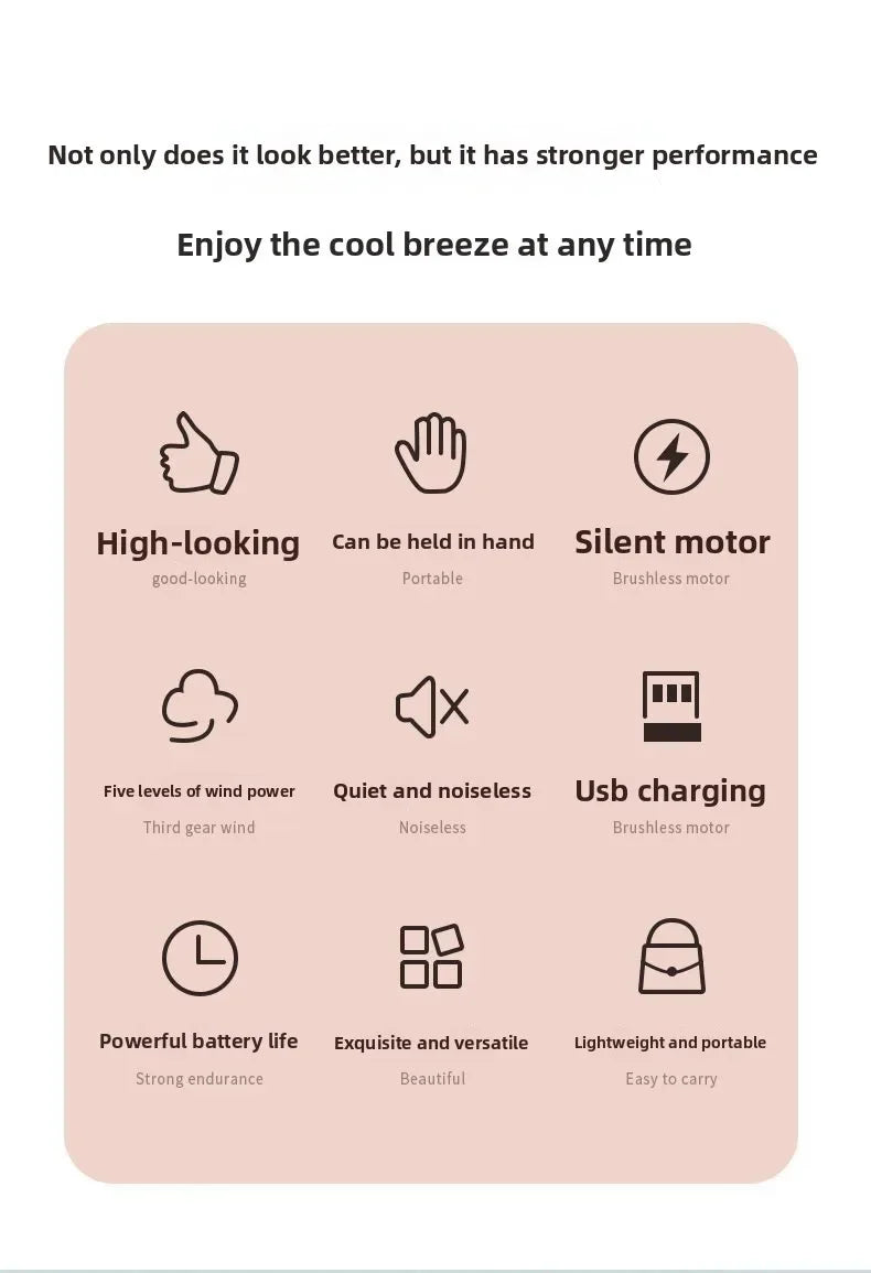 New Handheld USB Small Fan Double-headed Handheld Fan with Long Battery Life Mini Rechargeable Portable Electric Fan.