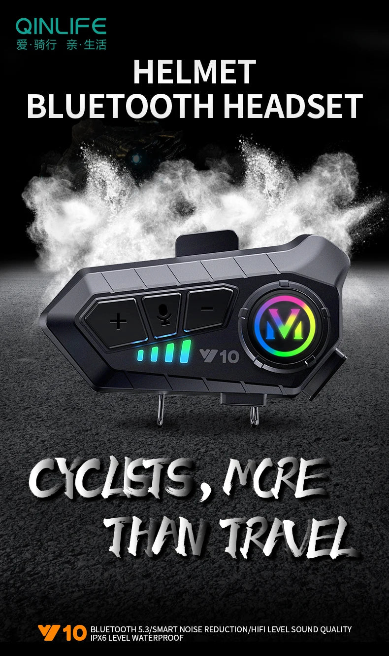Y10 Motorcycle Helmet Bluetooth Headset 2000Mah Super Long Standby Wireless Hands-free Waterproof Motorbike Earphone