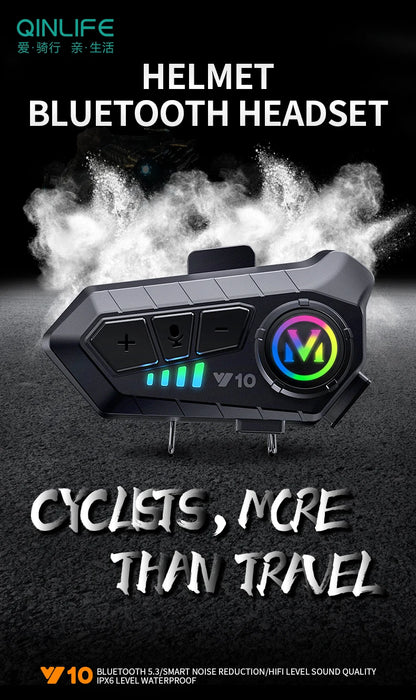 Y10 Motorcycle Helmet Bluetooth Headset 2000Mah Super Long Standby Wireless Hands-free Waterproof Motorbike Earphone