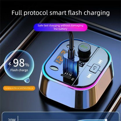 Bluetooth 5.0 Car FM Transmitter Car Bluetooth Receiver Ambient Hands-Free Mp3 Player Dual USB Fast Charger 5.0 Audio Adapter