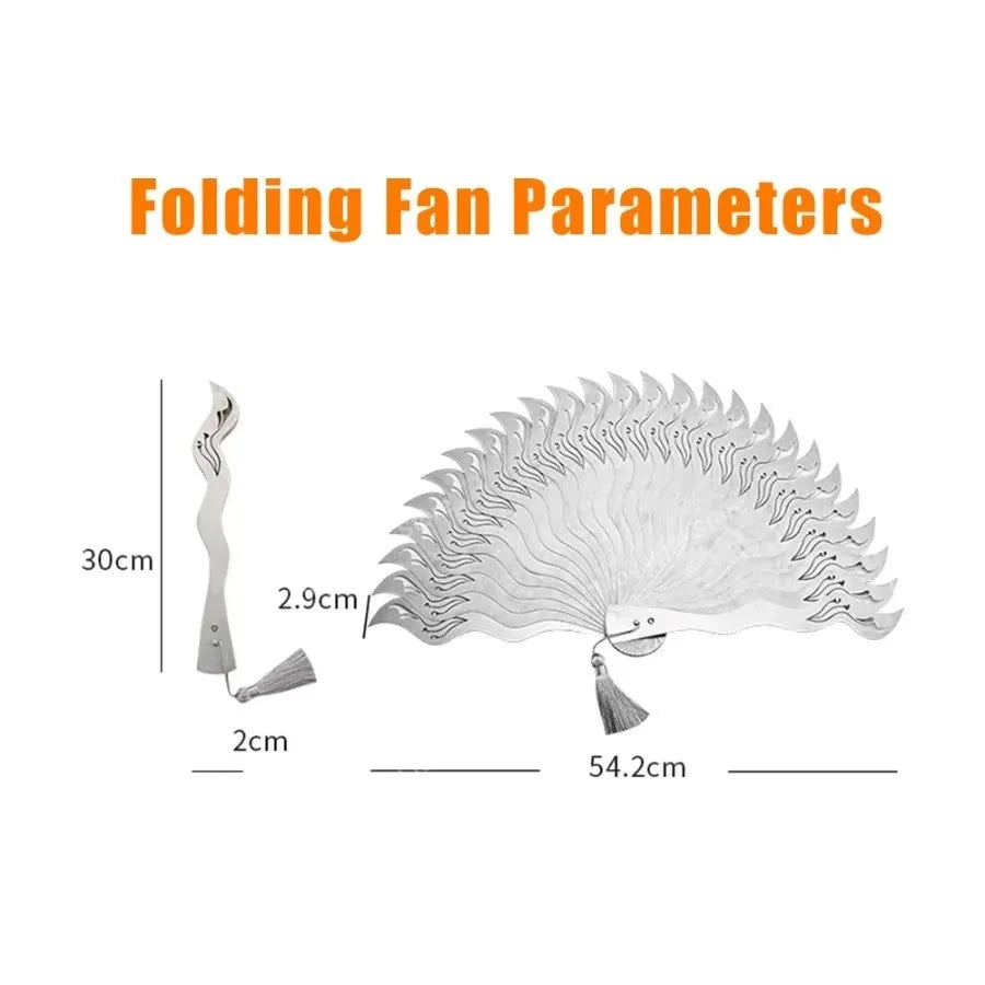 Chinese Fine Metal Antique Fan Hollow Self-Defense Kung Fu Tai Chi Fans Portable Men Stainless Steel Folding Fan Home Decor