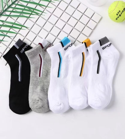 5 Pairs/pack of "Sports" MEN'S Summer Socks, Personalized Boat Socks, Breathable Mesh, Youth Student Socks, Mixed Colors