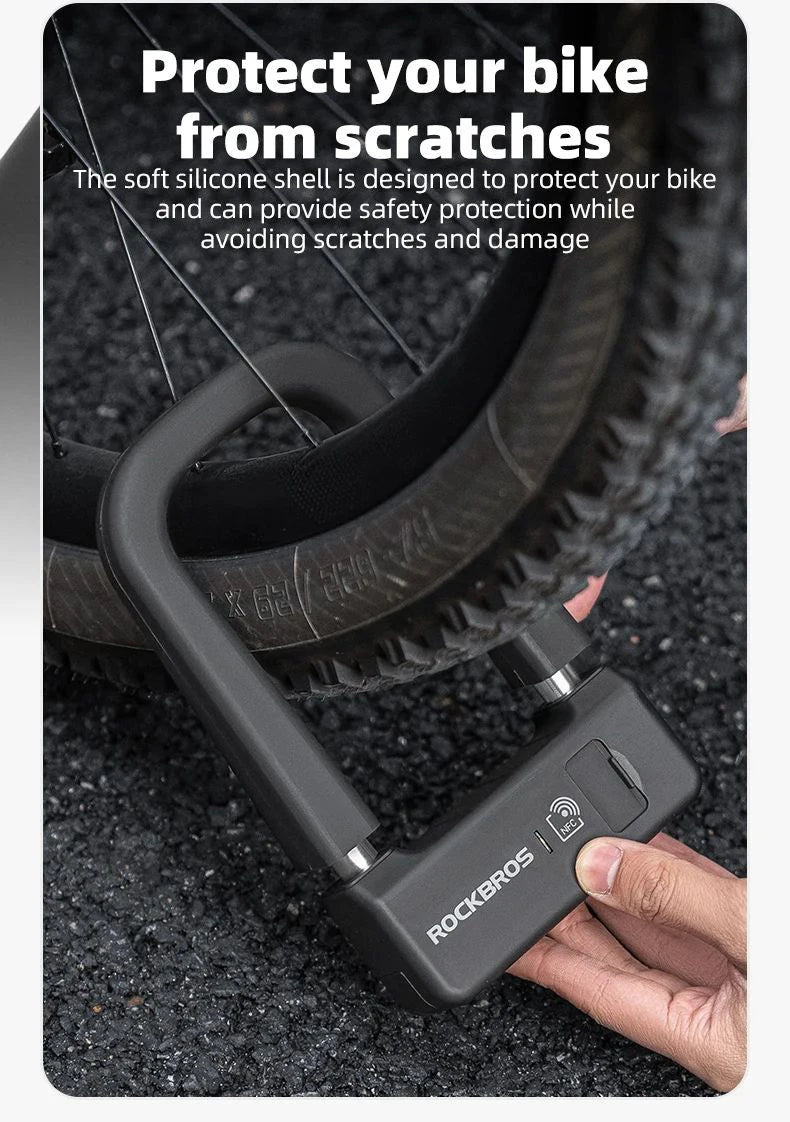 ROCKBROS Bicycle Smart Lock NFC Lock Aluminum Alloy High Strength Waterproof Anti-theft Safety U-Shape Lock MTB Road Bike Cyclin