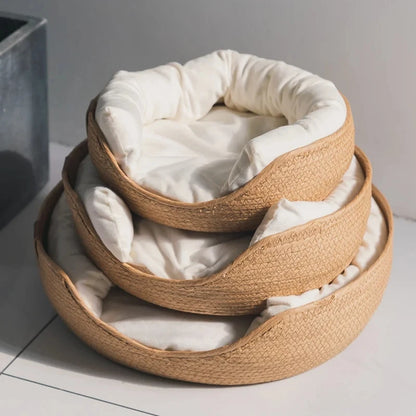 Pet Bed Kennel for Cat Puppy Dog Beds Sofa Handmade Bamboo Weaving Cat Cozy Nest Pet Accessaries