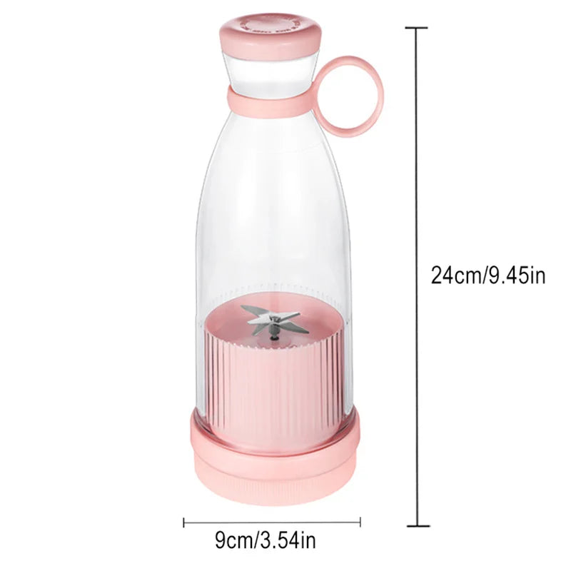 USB Rechargeable Portable Blender Juicer 380ml Compact Smoothie Maker for Fruits Vegetables Quiet Cordless Mixer with Travel Lid