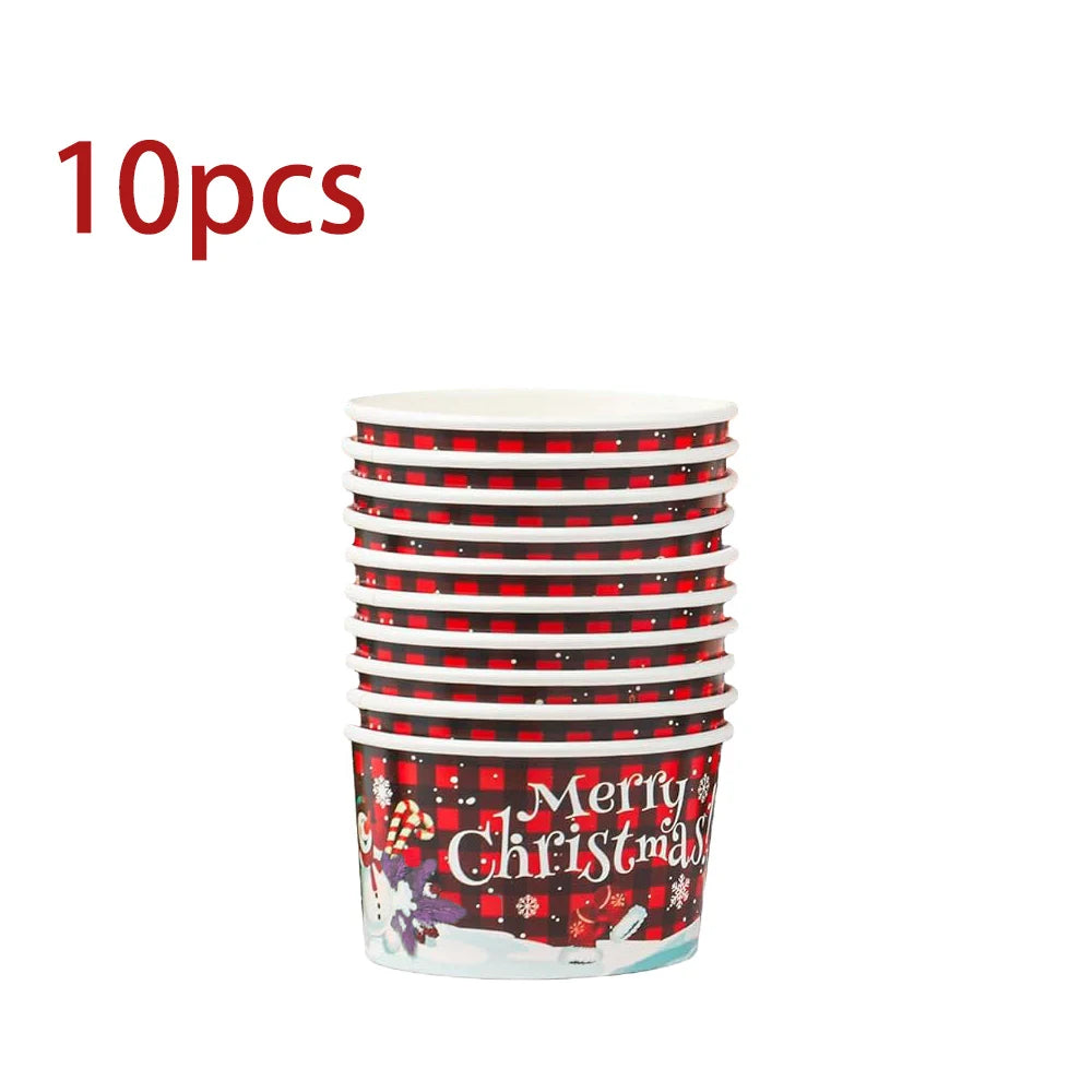 10/25pcs Christmas Snack Bowls Christmas Paper Ice Cream Cups, Santa Claus, Snowman Cake Paper Cups, 9oz Treat Dessert Bowls