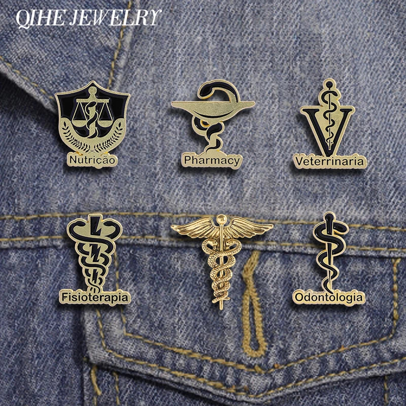 Veterinary Pharmacy Symbol Caduceus Snake Enamel Pins Odontologia Nutricao Fisioterapia Medical Health Badge Brooch Doctor Nurse