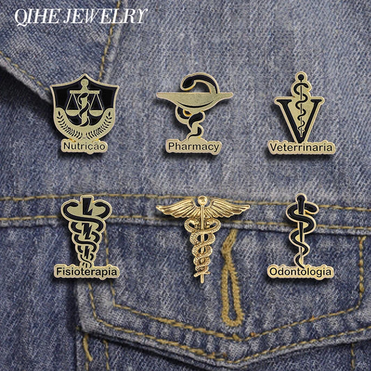 Veterinary Pharmacy Symbol Caduceus Snake Enamel Pins Odontologia Nutricao Fisioterapia Medical Health Badge Brooch Doctor Nurse