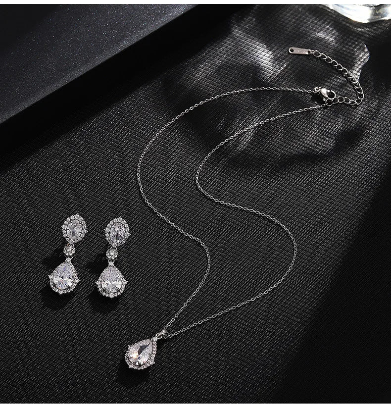 Fashion necklace accessories women's earring Jewelry sets bride's wedding zircon water drop girls earrings for women jewellery
