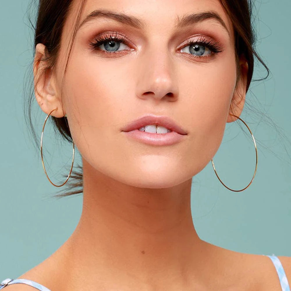 Stainless Steel Big Earrings Smooth Large Hoops Exaggerate Round Loop Ear Ring for Women Jewelry 20-90mm