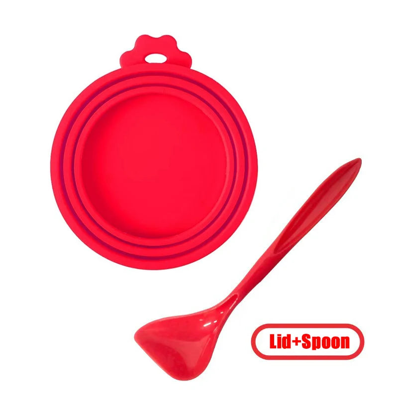 Reusable Pet Food Can Cover and Spoon Portable Dogs Cat Storage Tin Cap Lid Seal Cover Health Pet Supplies Pet Silicone Lids Can