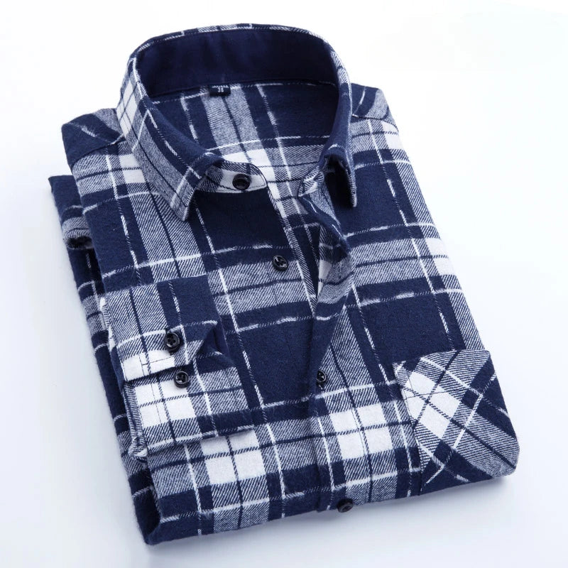 40%cotton fashion korean populasr clothes Casual plaid long-sleeve shirts for men slim fit plain shirt social streetwear tops