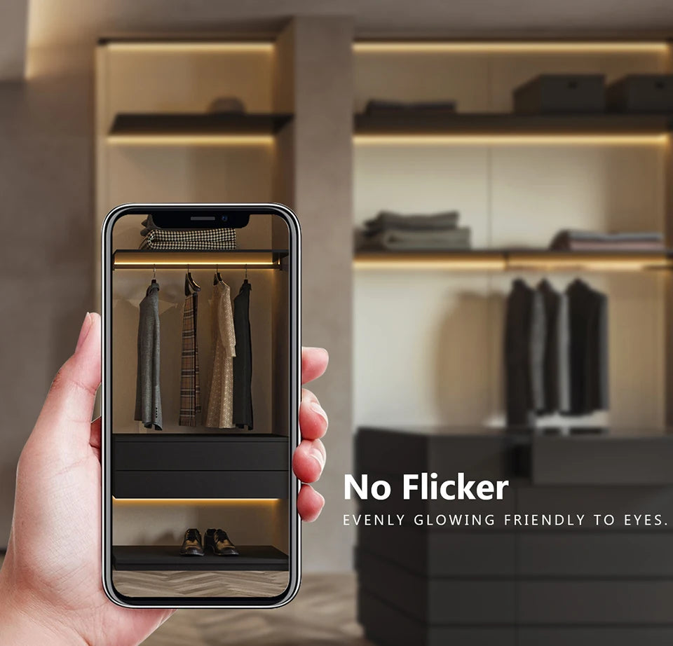 COB LED Strip Light Under Cabinet Collection Display Bookcase Wardrobe Closet Lamp Tape Penetrable Wood Dimmable Touch Sensor