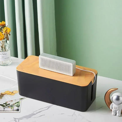 Cable Storage Box Power Strip Case Wooden Power Line Wire Management Organizer Anti-Dust Charger Socket Network Line Storage Bin